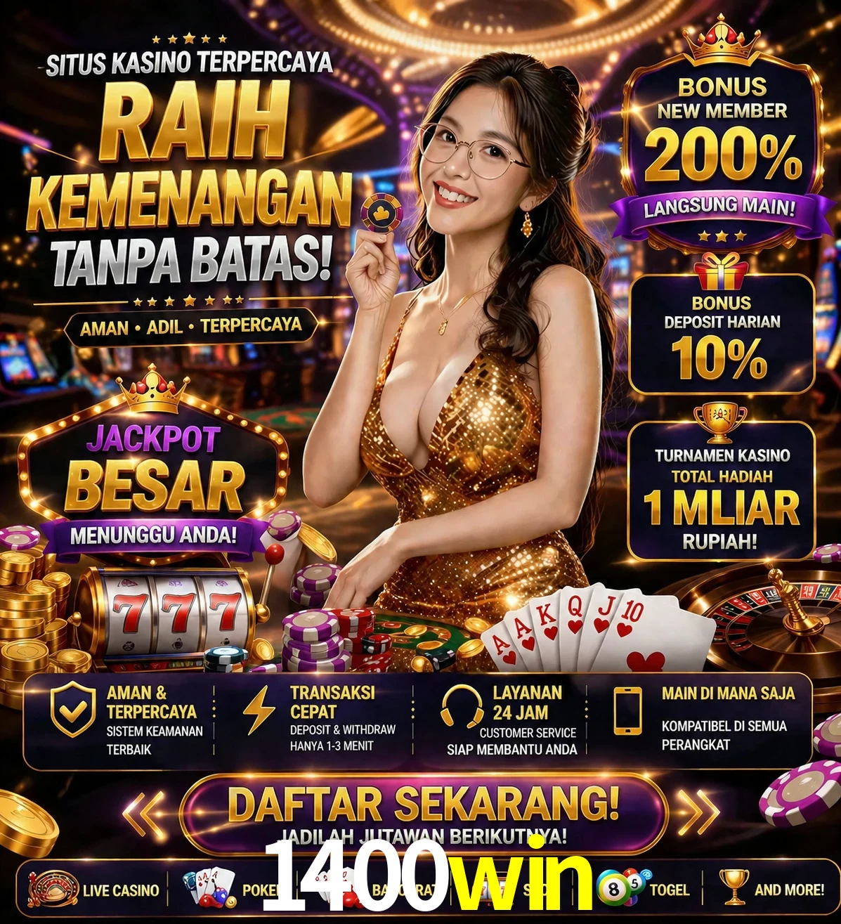 Roleta e blackjack 1400win
